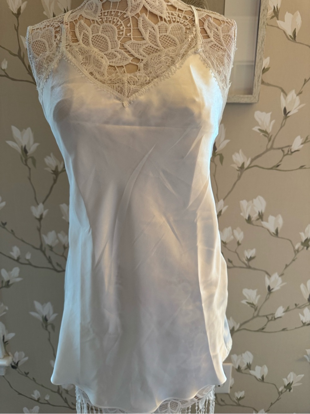 Ivory Lace-Trim Satin Chemise